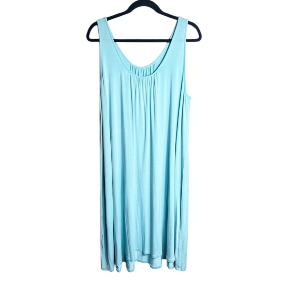 Soft Surroundings PM Sleeveless Shirred Nightgown House Dress Scoop Neck Blue